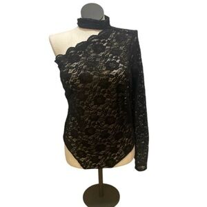 Fashion Nova bodysuit Black Lace one shoulder Over Love Plus New Sz 1X
